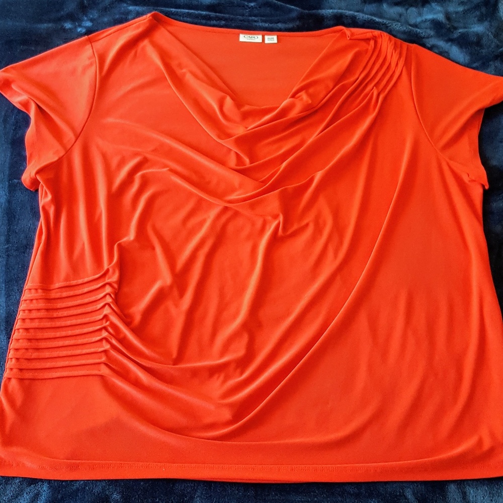 Cowl Neck Red Ruched Top